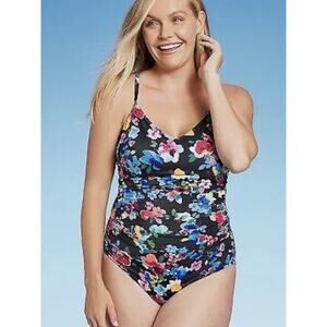 Aqua Green Black Floral One Piece S NWT